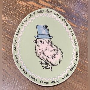 Grace Porcelain Egg Shaped Plate Baby Chick w/ Top Hat CHEEP CHEEP CHEEP 8.75"